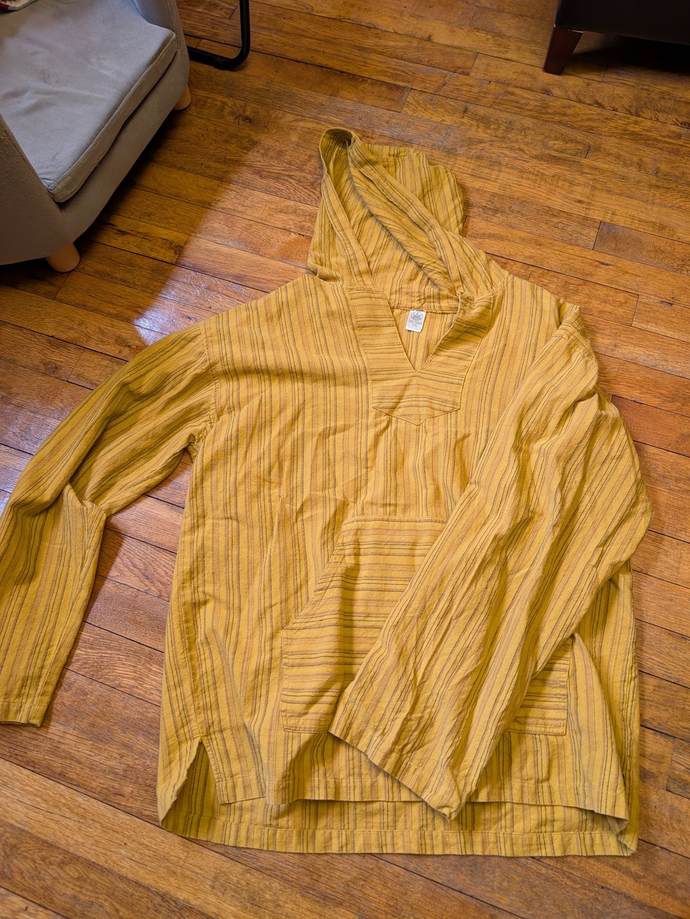 Soul Flower yellow striped hoodie with vertical stripes, size XXL